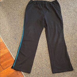 Woman Within Charcoal Gray Leggings with Blue Stripe